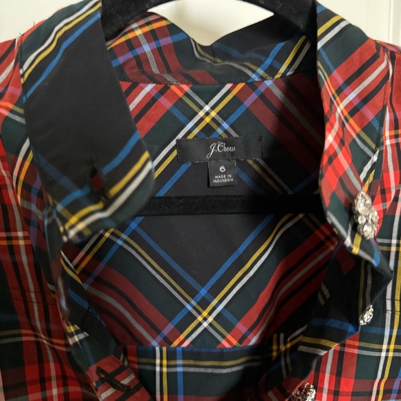 J Crew 6 tartan Buchanan plaid embellished garçon tunic button up top holiday - Picture 10 of 14